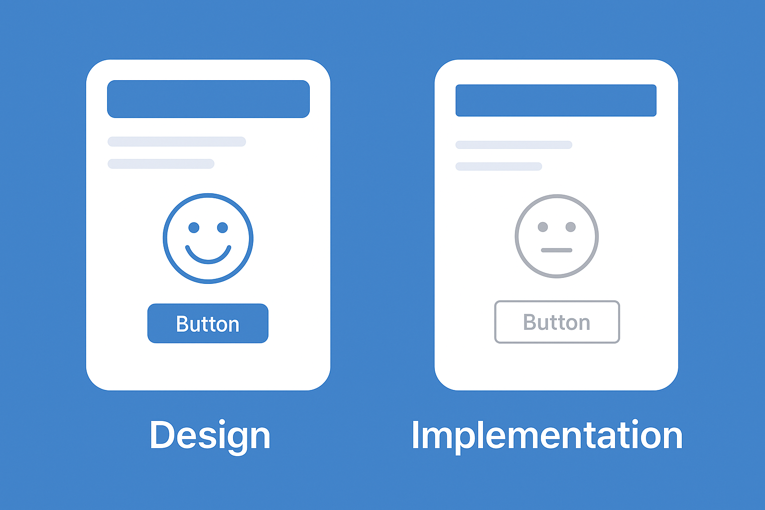 Mockup image of a happy design meeting a sad implementation